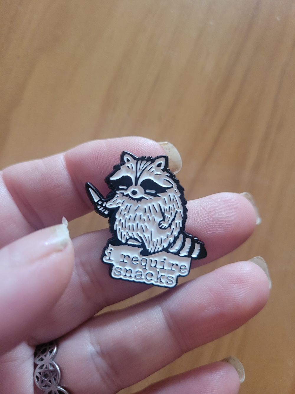 👻BUY 1 GET 1 FREE👻 Black & White Raccoon Brooch - "I Require Snacks"